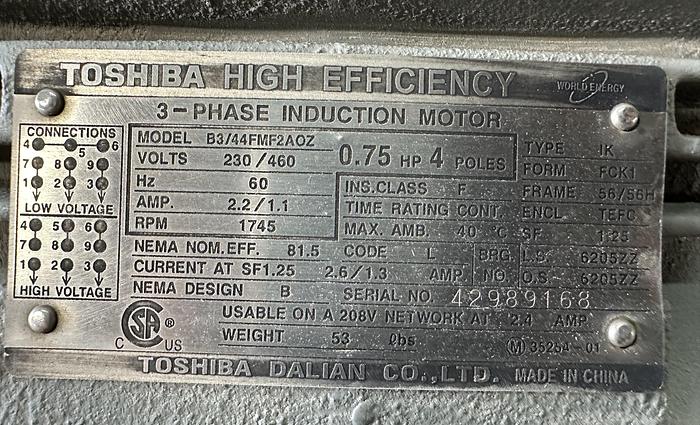 Used Toshiba 1/4HP Motor