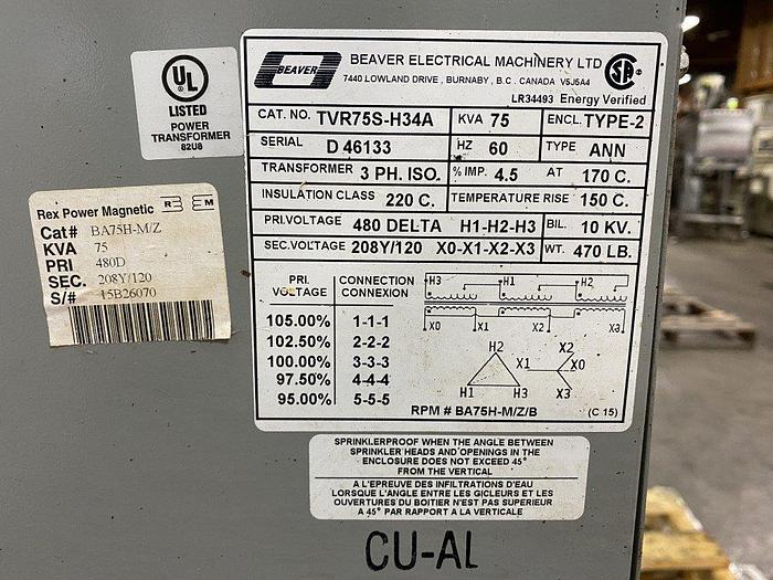 Used Beaver TVR75S-H34A Distribution Transformer