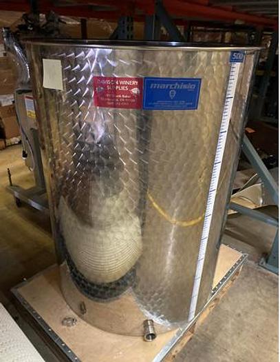 Used Marchisio 500L Stainless Flat Bottom Tank
