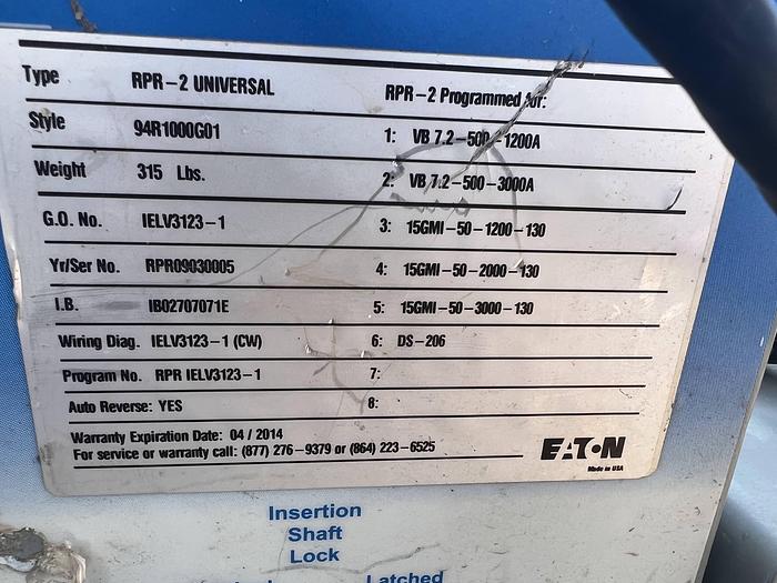 Used Eaton RPR-2 PLUS UE 94R1000G13 Remote Power Breaker Racking System