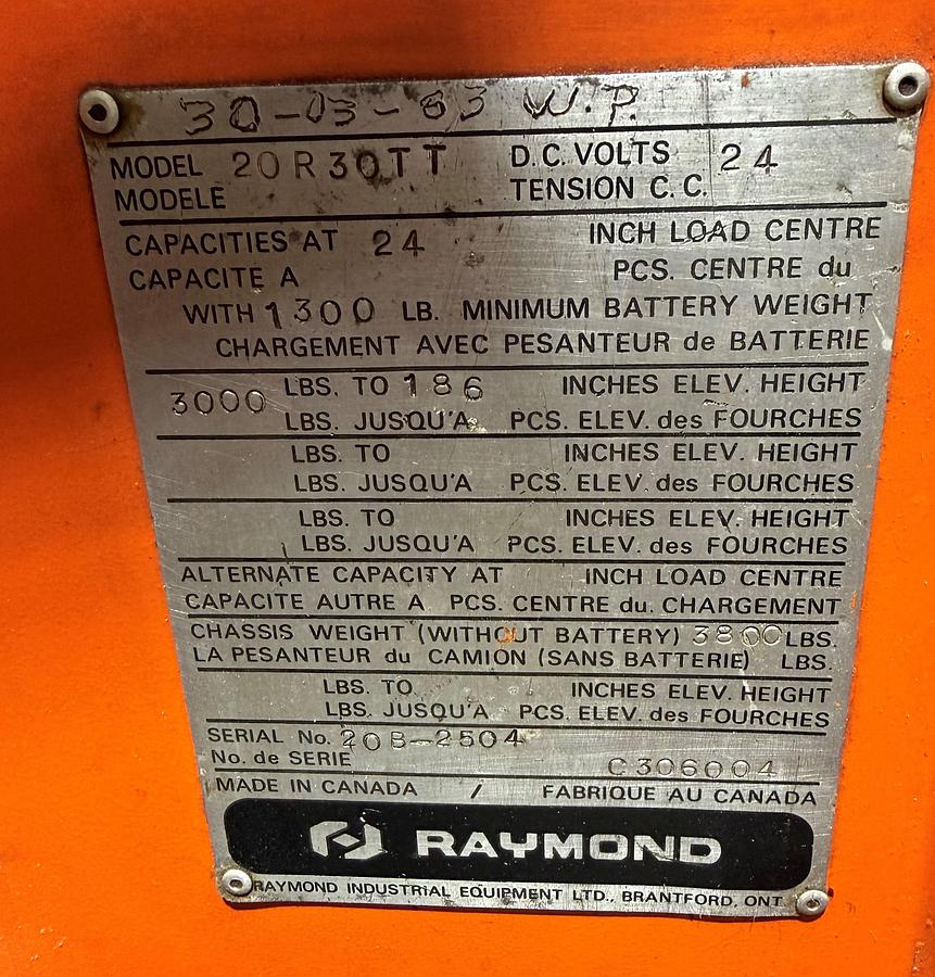 Used Raymond 20R30TT Electric Reach Forklift