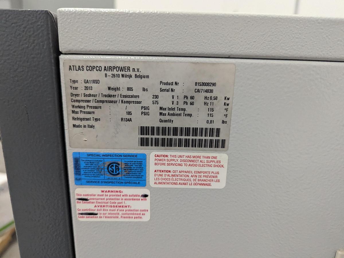 Used Atlas Copco GA11VSD Air Compressor