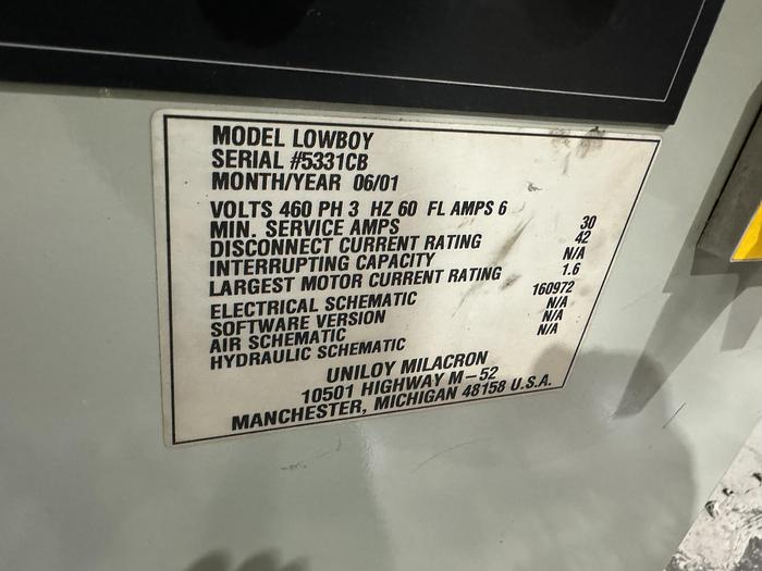 Used UNILOY R2000 BLOWMOLDER WITH 10041 TRIMMER AND COOLING BED 