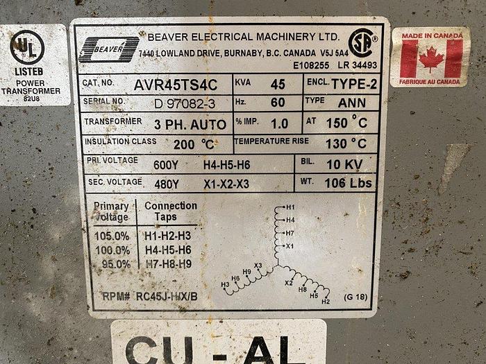 Used Beaver AVR45TS4C Autotransformer