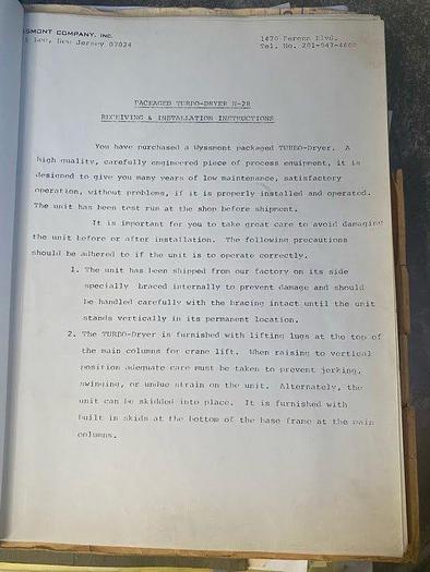 Used Wyssmont N-28 Spiral Turbo-Dryer