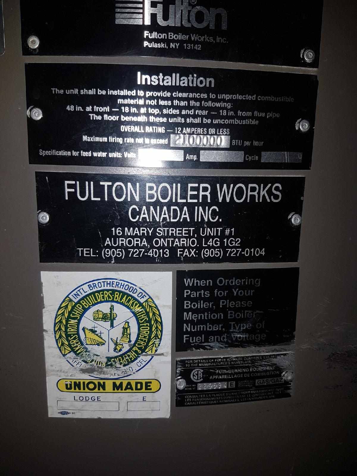 Used Sold Fulton GasFired Steam Boiler at Steep Hill Equipment Solutions