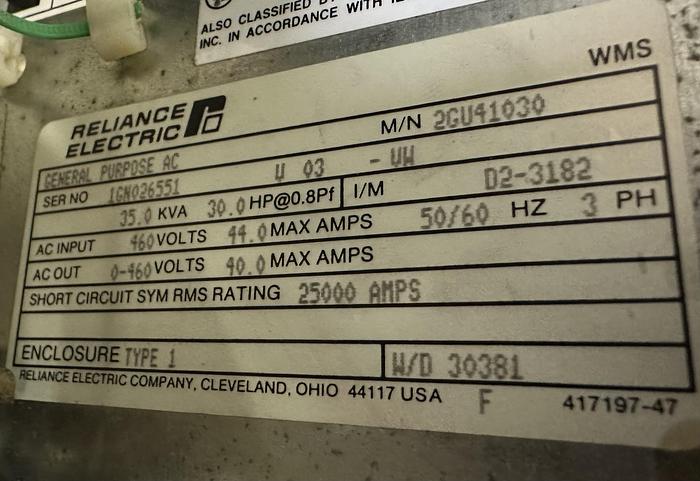 Used Reliance GP2000 30 HP AC Drive