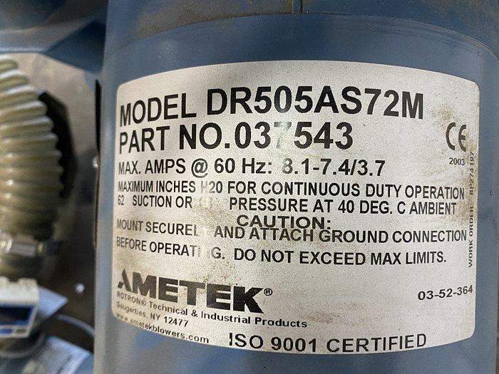 Used Ametek DR505 2 Hp Regenerative Blower