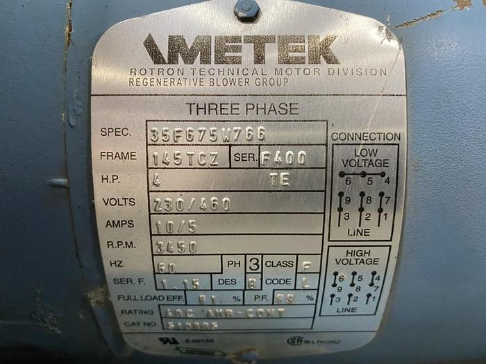 Used Ametek Rotron DR606 Regenerative Blower