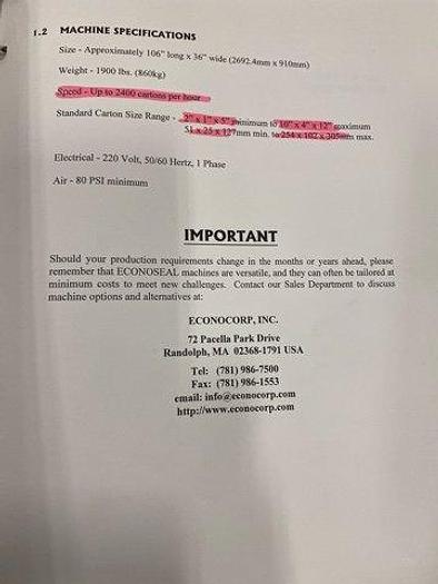 Used Econoseal Spartan 7512 Cartoner