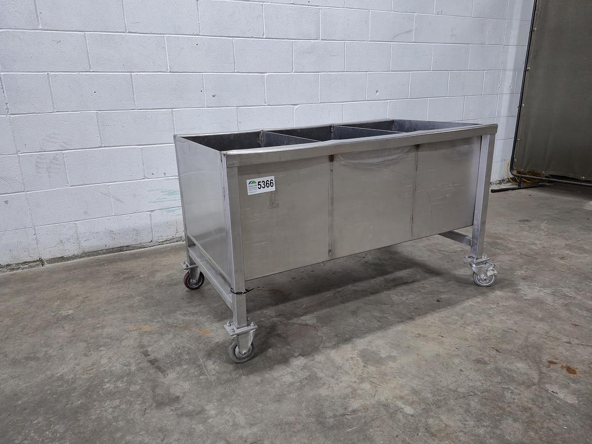 Used 3-Compartment Stainless Steel Mobile Soaking Tank & Utility Cart
