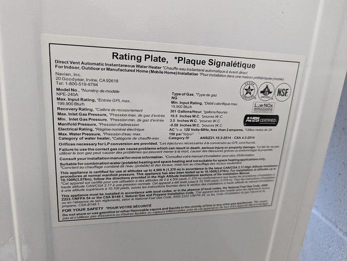 Used Navien NPE-240A Water Heater