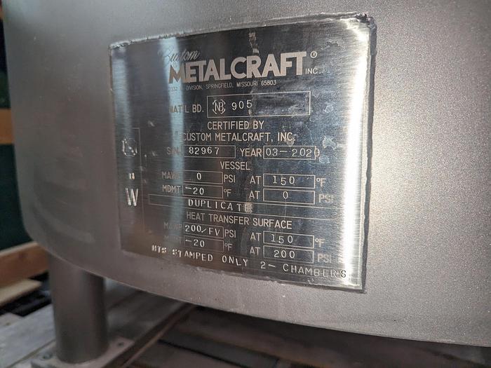 Used Custom Metalcraft Jacketed Holding Tank
