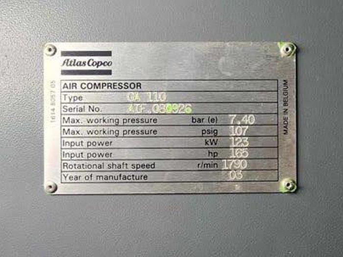 Used Atlas Copco GA110 Air Compressor