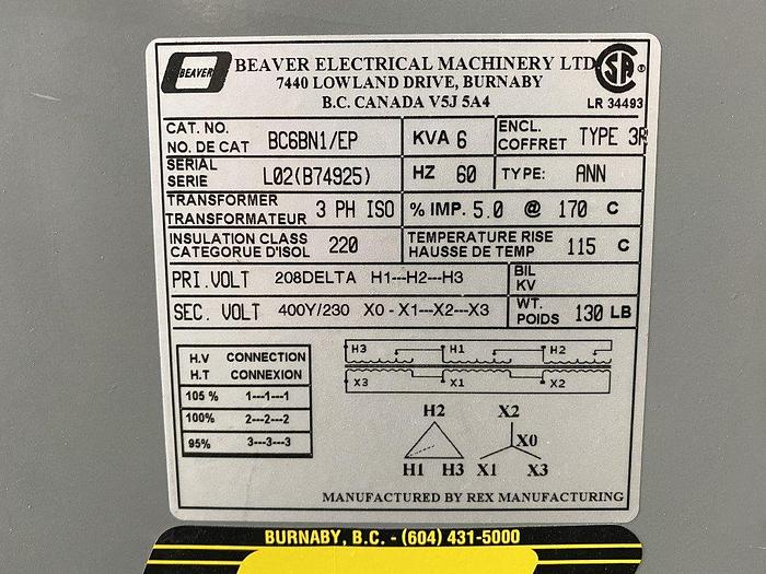 Used Beaver BC6BN1 Transformer
