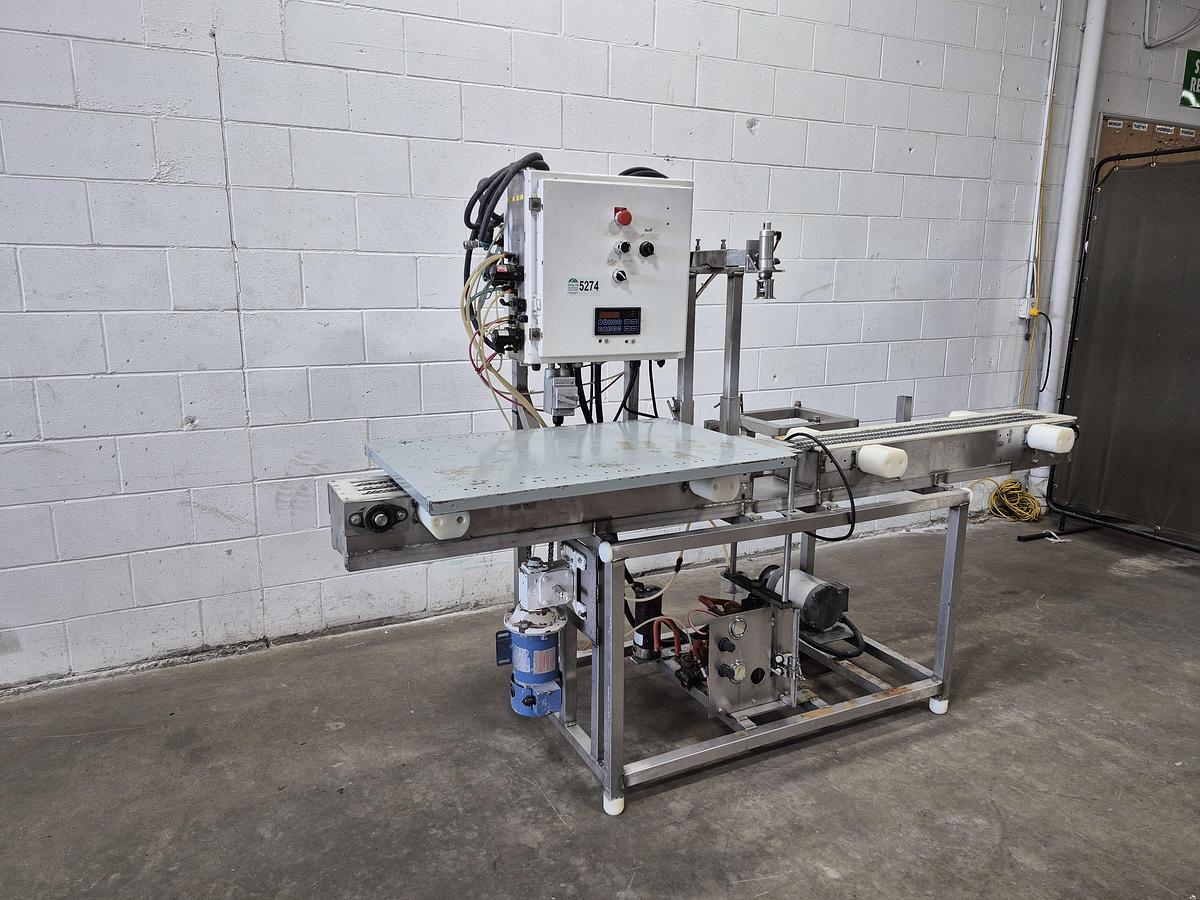 Used All-Fill Automatic Inline Single-Head Bottle Filler with Conveyor
