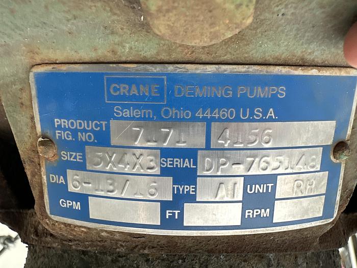 Used Crane Deming Centrifugal Pump