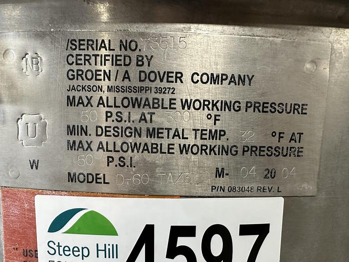 Used Groen 60 Gallon Tilting Kettle