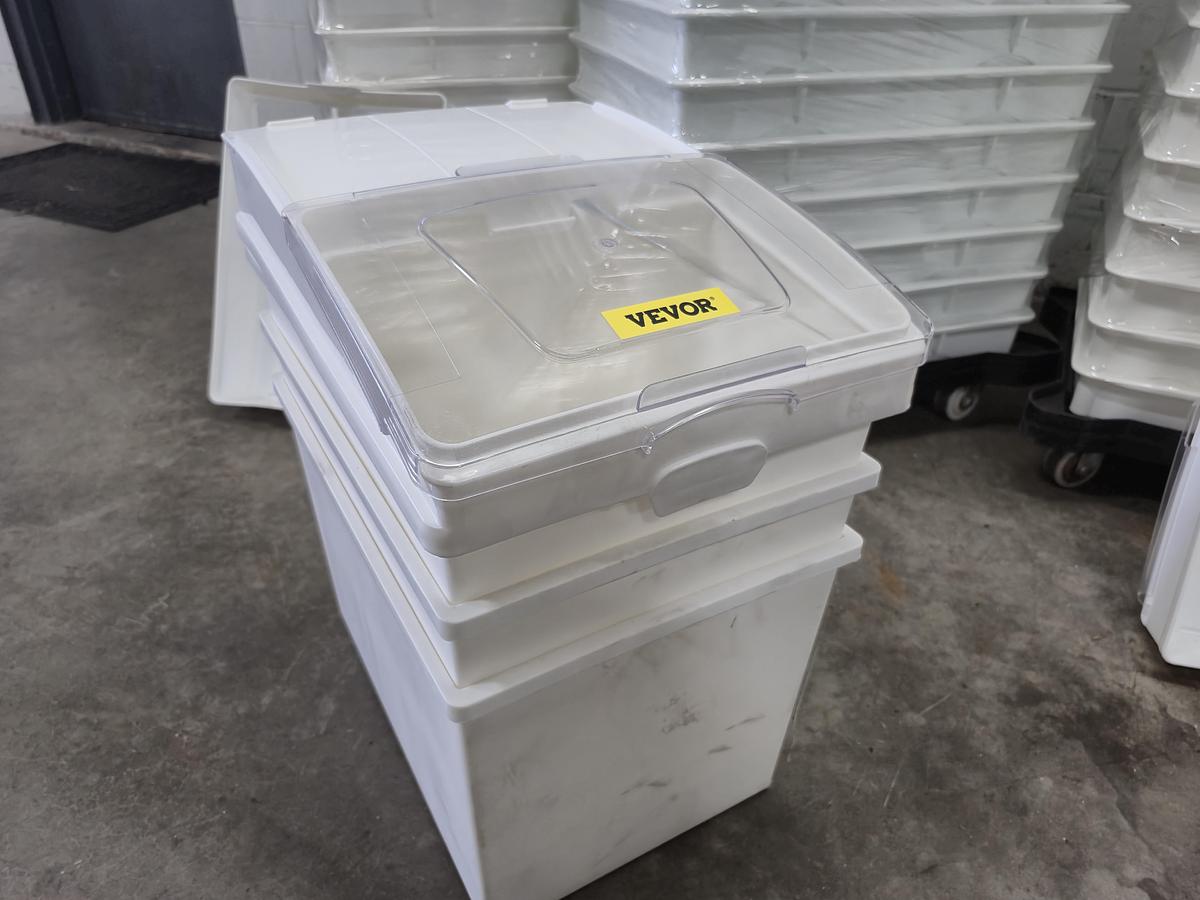 Used Commercial Pizza Dough Trays, Dollies, and Mobile Ingredient Bin Lot