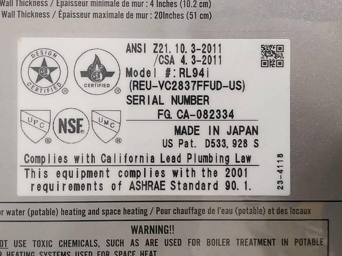 Used Rinnai Tankless Water Heater