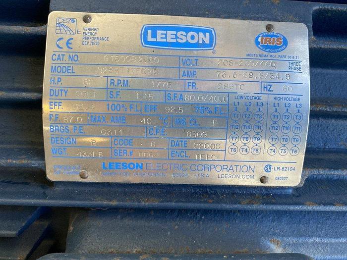 Used Leeson N286T 30 Hp Electric Motor