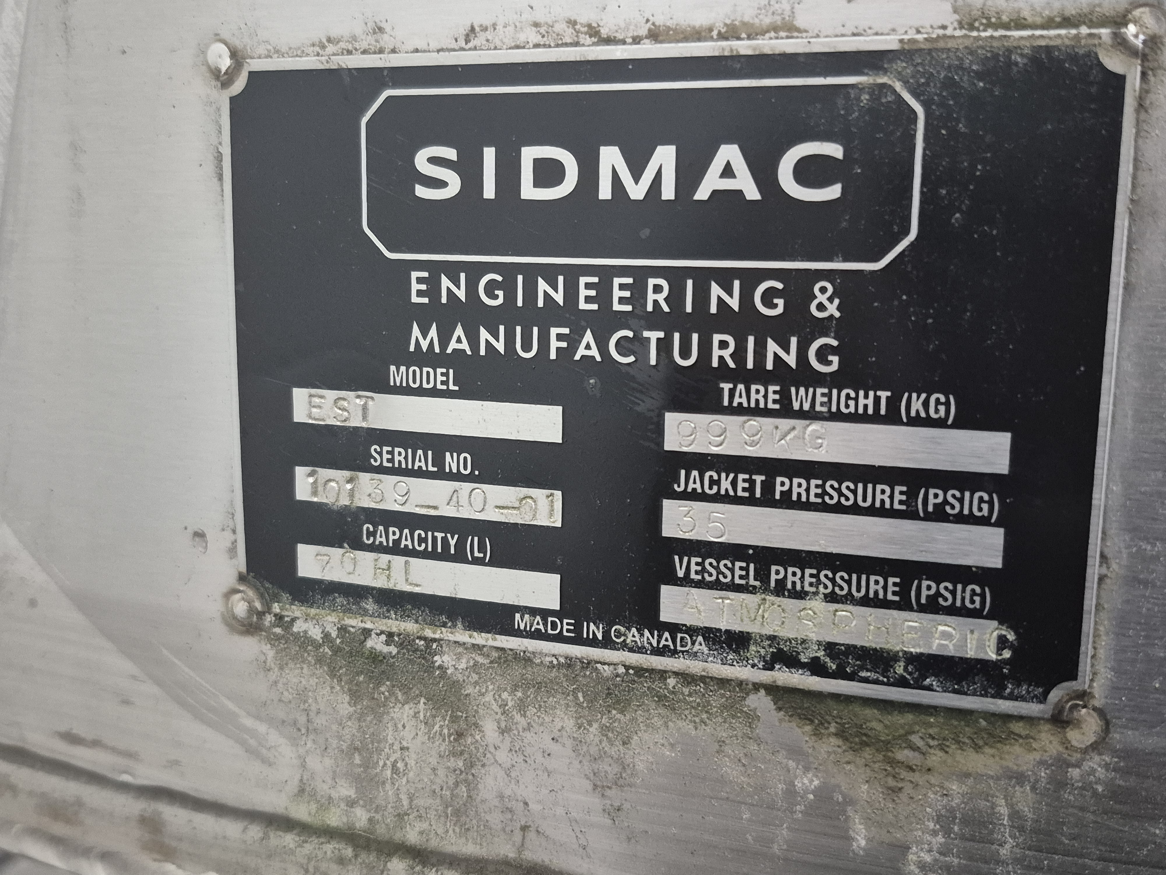 Used Sidmac 7000 Liter Jacketed Tank 