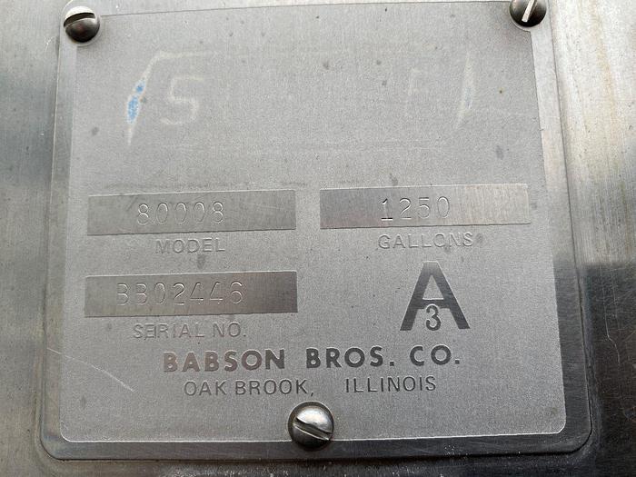 Used Babson 1250 Gal Jacketed Dairy Tank