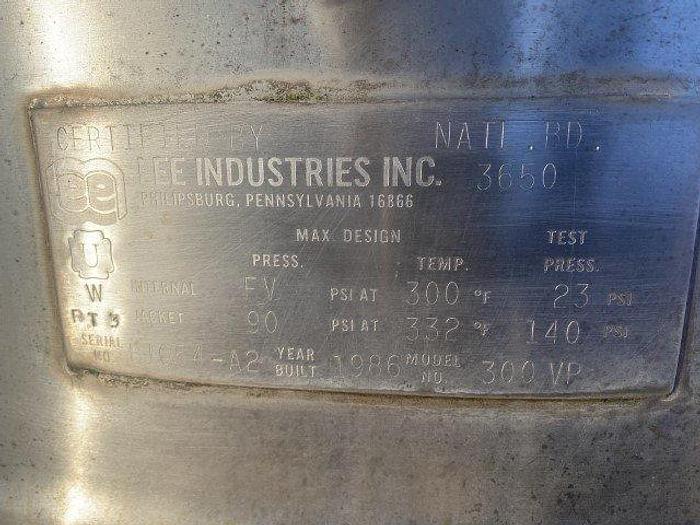 Used Lee 300 Gallon SS Tank Reactor