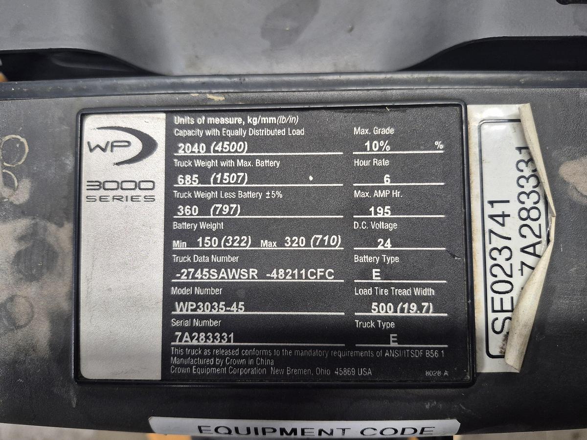 Used Crown WP3035-45 Electric Walkie Pallet Jack