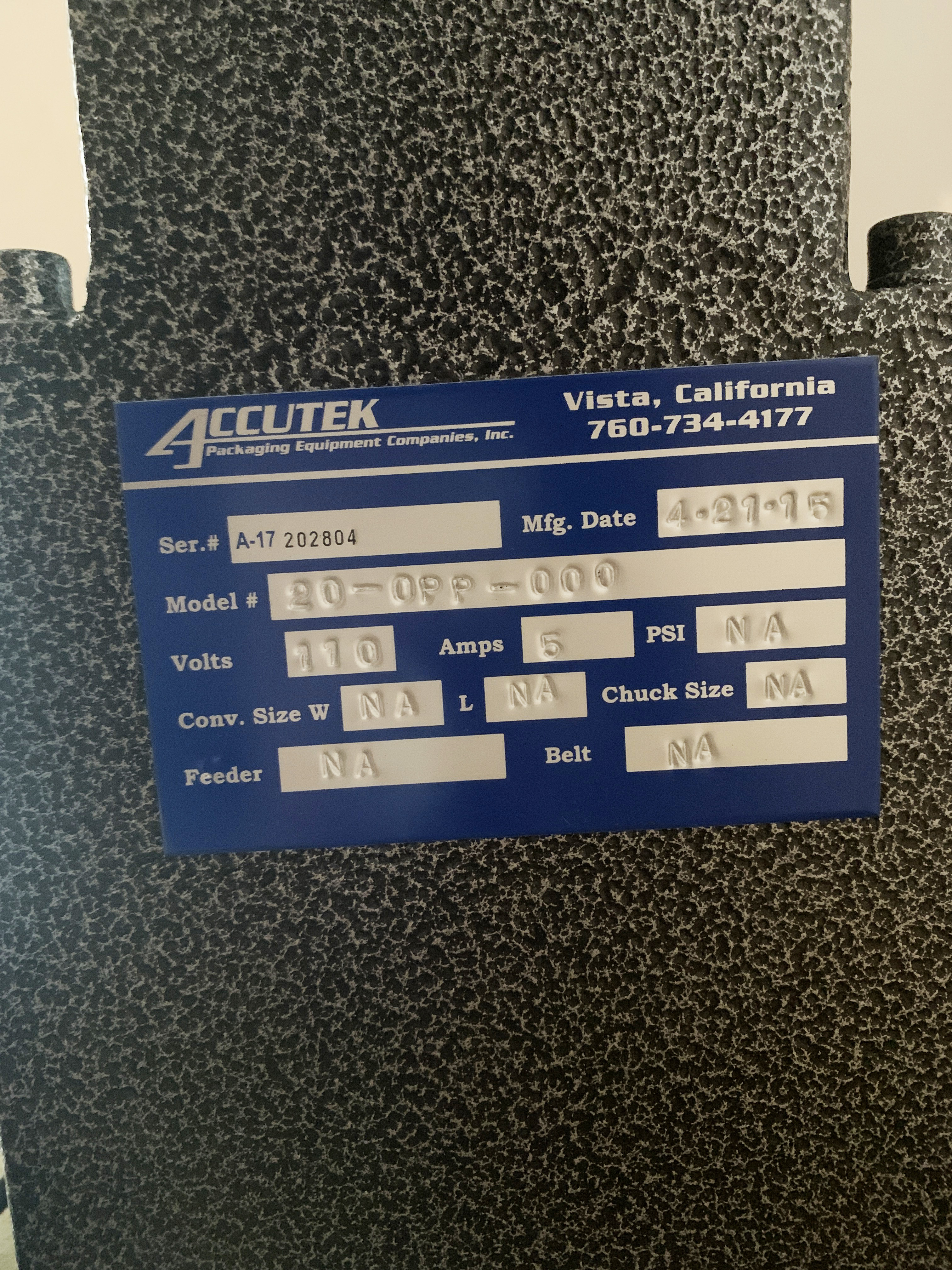 Used 2015 Accutek ROPP Capper