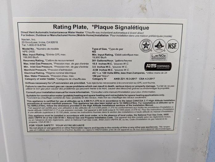Used Navien NPE-240S Tankless Water Heater