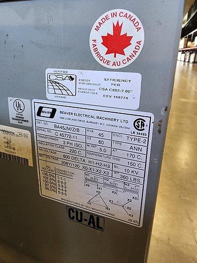 Used Beaver 45 kVA Standard Isolation Transformers (5)