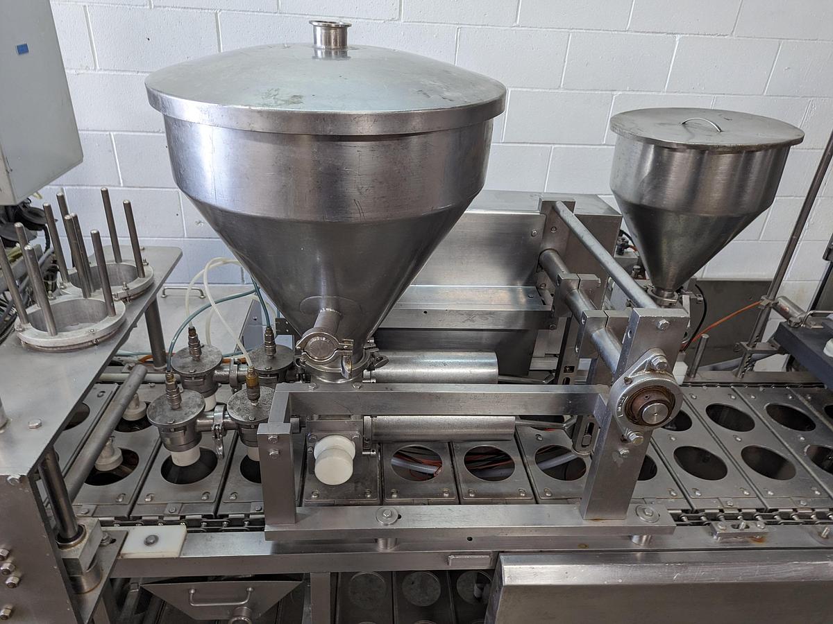 Used Modern Packaging 2 Lane Cup Filler