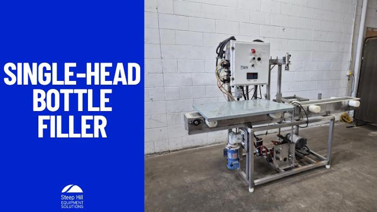 Used All-Fill Automatic Inline Single-Head Bottle Filler with Conveyor