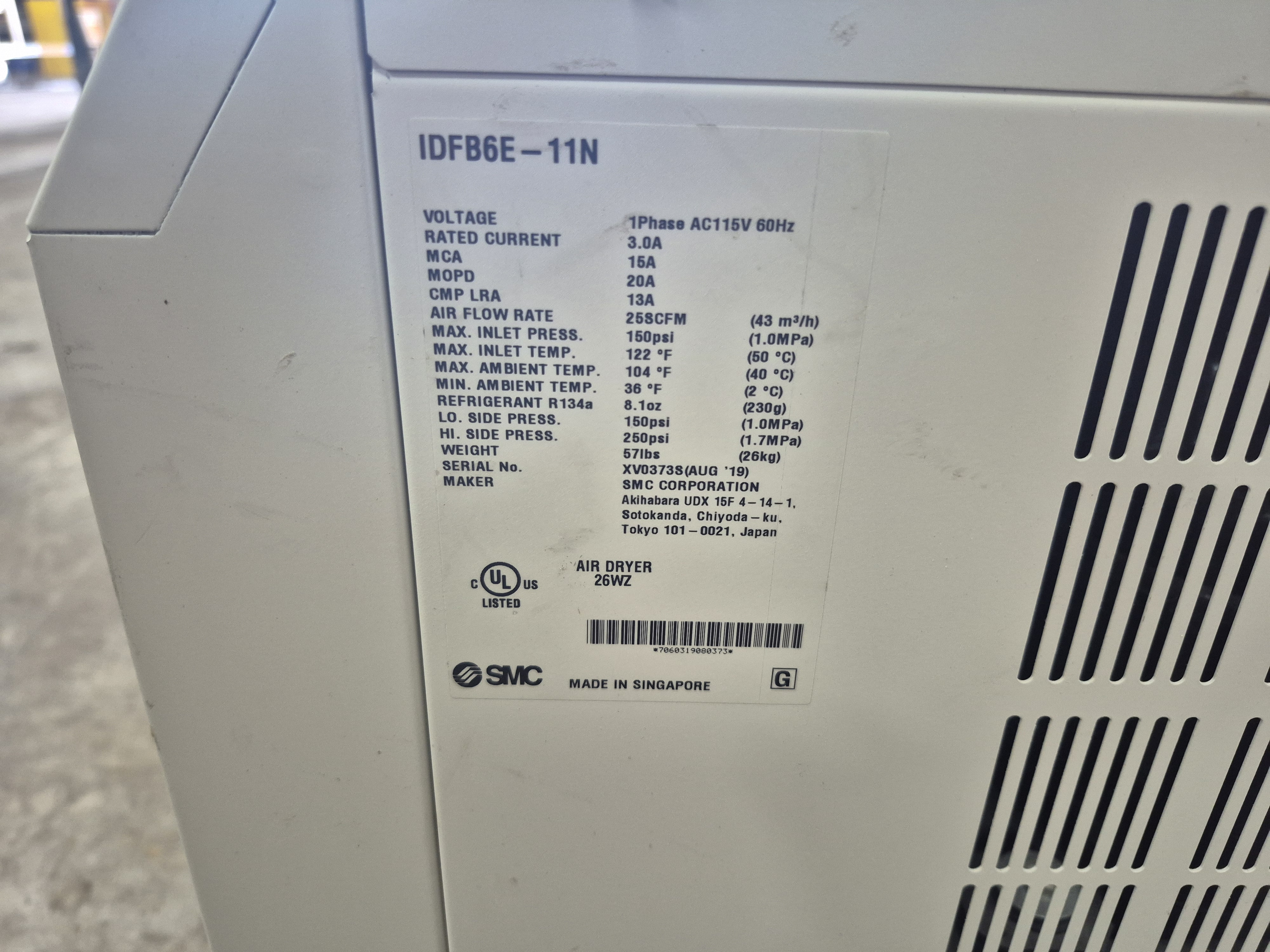 Used SMC IDFB6E Refrigerated Air Dryer 