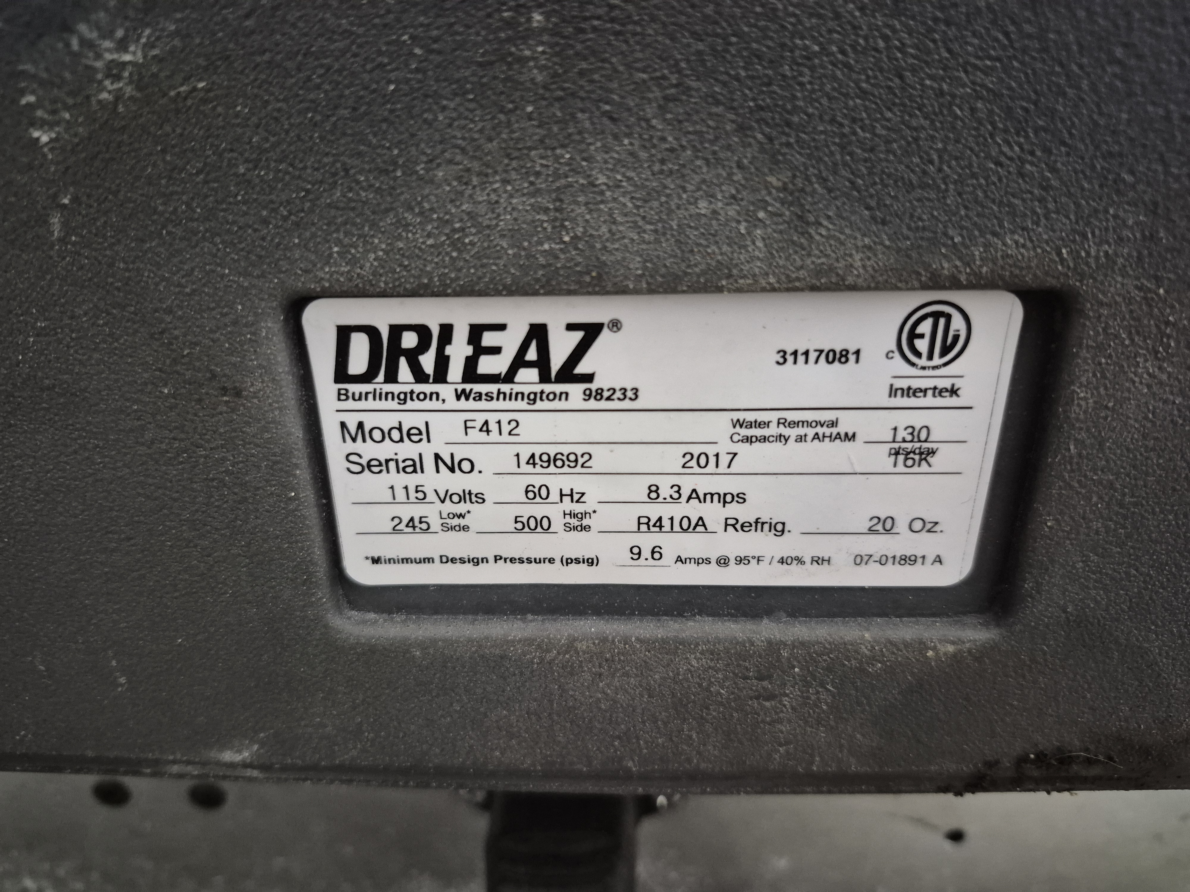 Used Dri-Eaz LGR 7000 F412 Dehumidifier 