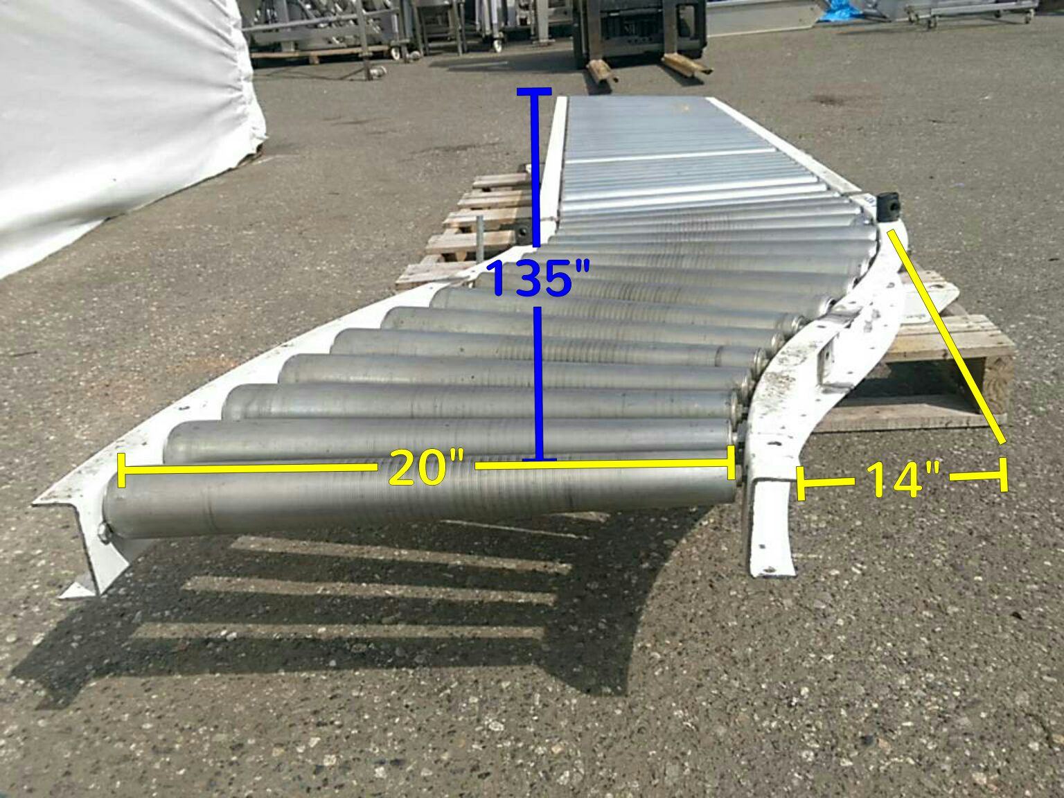 Used 135" long by 20" wide Roller Conveyor
