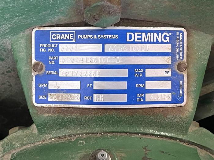 Used CRANE Deming 5 Hp Centrifugal Pump