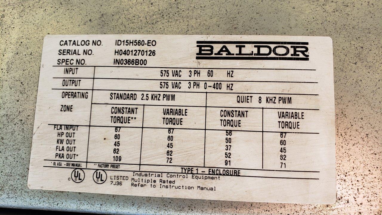 Used Baldor 60Hp VFD with Siemens Control Box