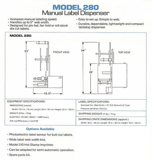 Used Auto Labe 550 Semi-Automatic Bottle Labeler with 280 Label Dispenser
