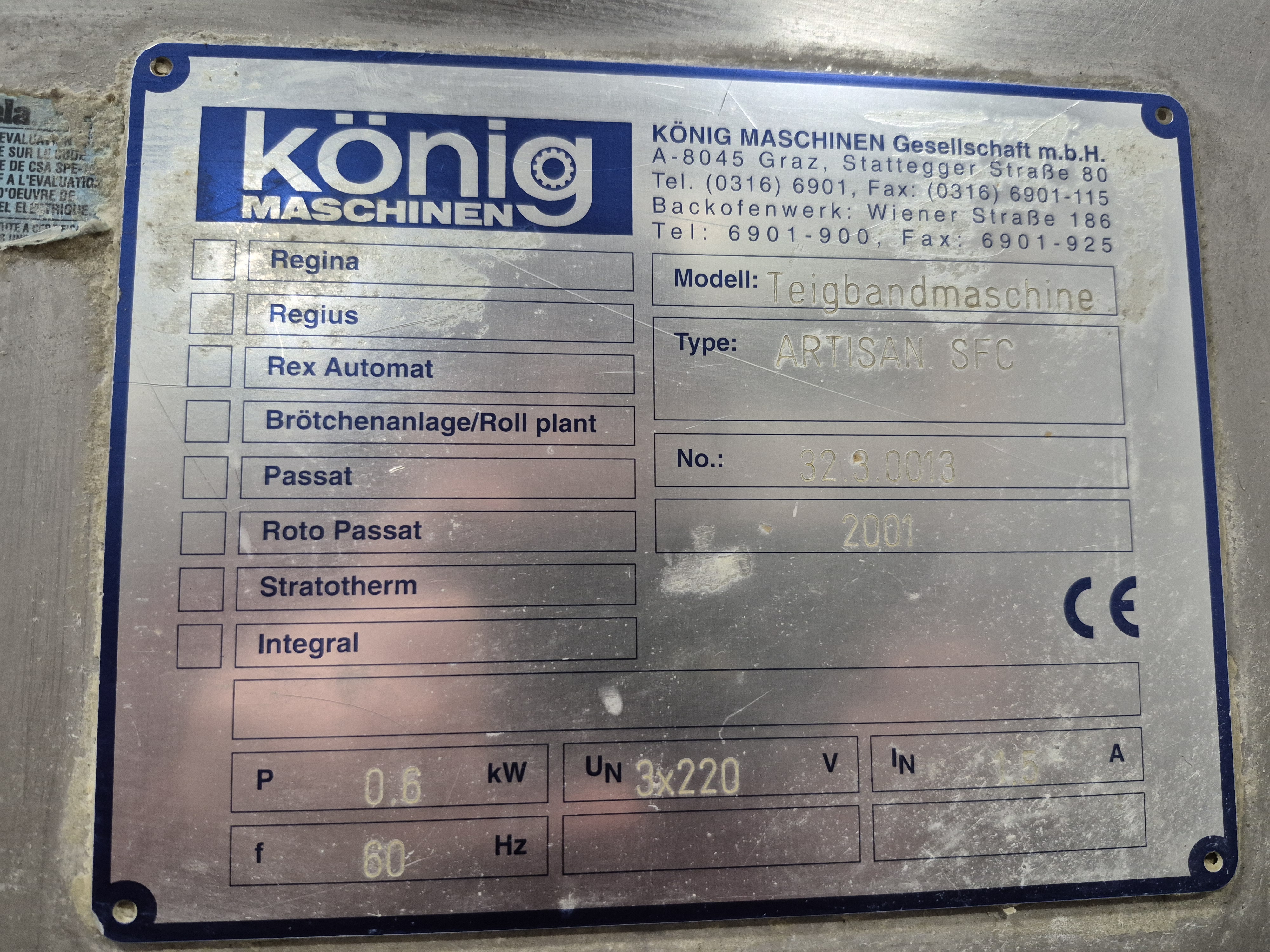 Used König Artisan SFC Dough Sheeter