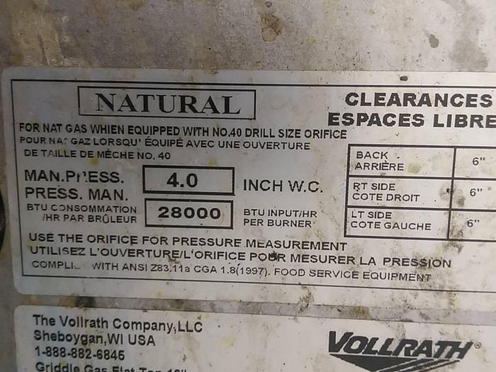 Used Vollrath Cayenne Gas Flat Top Griddle