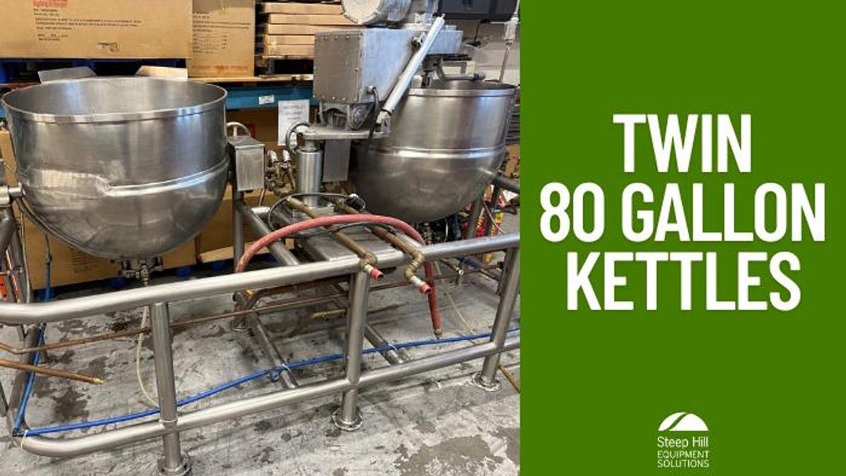 Used Twin Groen 80 Gallon Kettles with Scrape Agitation