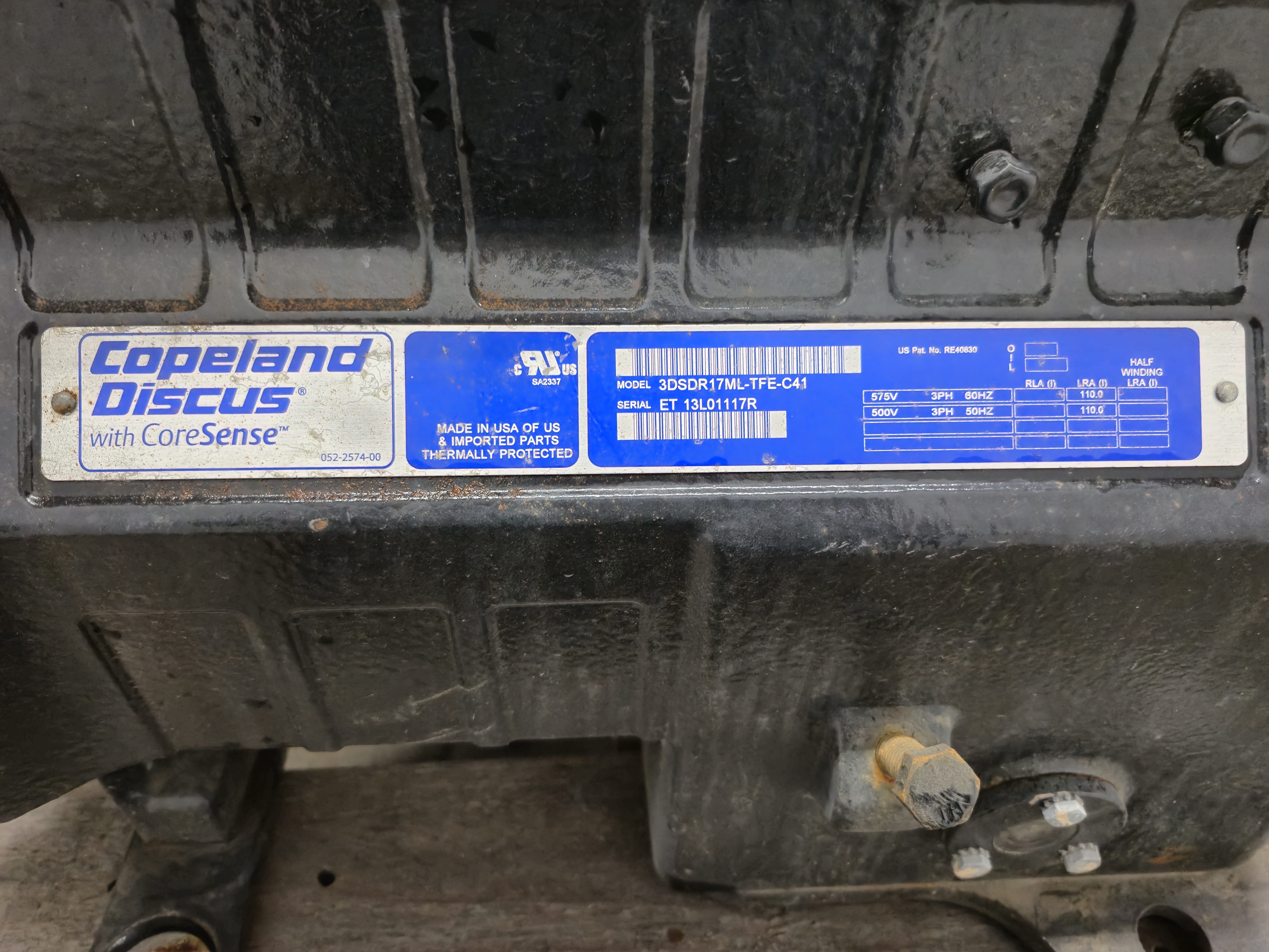 Used Copeland Discus 3DSDR17ML-TFE-C41 Semi-Hermetic Compressor 
