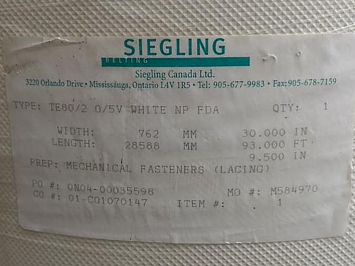 Used White 30”  Conveyor Belt