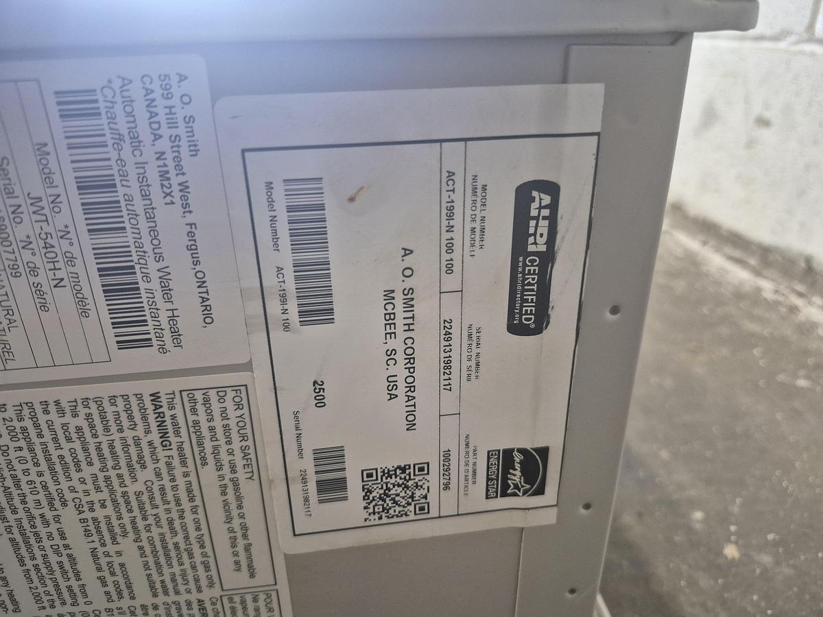 Used A.O. Smith Natural Gas Tankless Water Heater