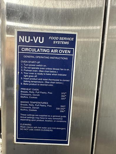 Used NU-VU Circulating Air Oven/Steamer