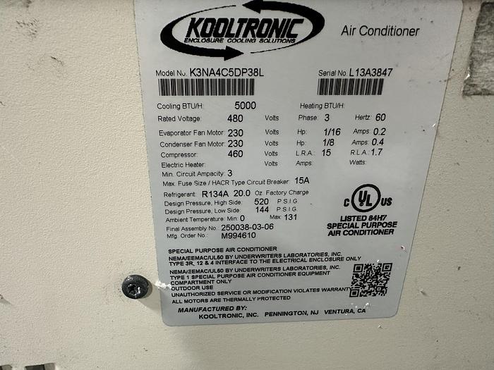 Used Kooltronic Panel Mount Air Conditioner