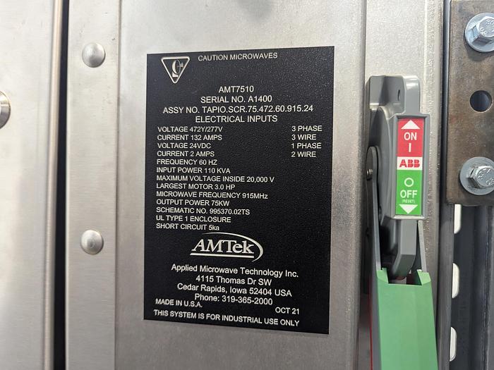 Used AMTek Industrial Microwave Conveyor System