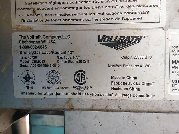 Used Vollrath Cayenne Lava Rock Charbroiler